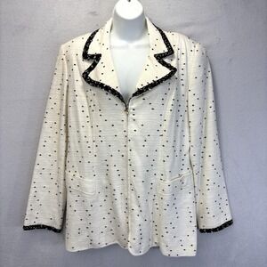 Vintage Bloomingdale's Tweed Polka Dot Blazer Jacket Womens 12 White Zip 80s